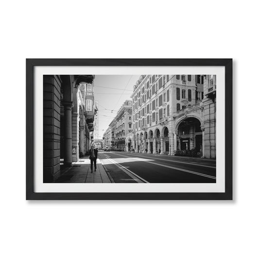 Smoke in Genoa black and white street photography in frame